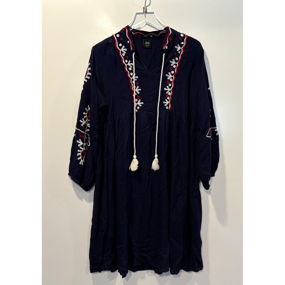 Seven Islands Navy Blue Embroidered Tassel Tunic Dress Womens Size XL